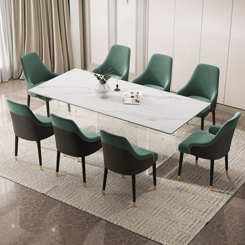 Orren Ellis Modern White 78.74Inch Sintered Stone Dining Table Set